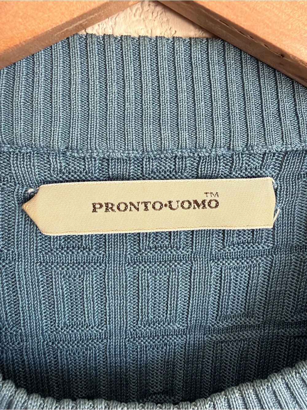 Pronto Uomo Men's XXL Blue Silk Cotton Textured Short Sleeve Crewneck Sweater